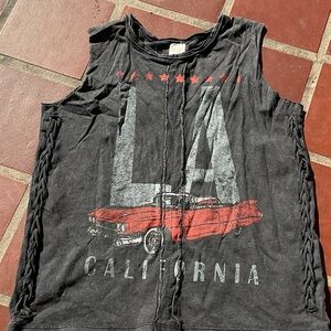 Black Sleeveless Tank Top with Red Car Graphic - California